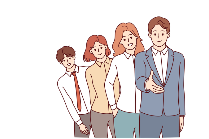 Business people prepare for handshake standing in line  Illustration