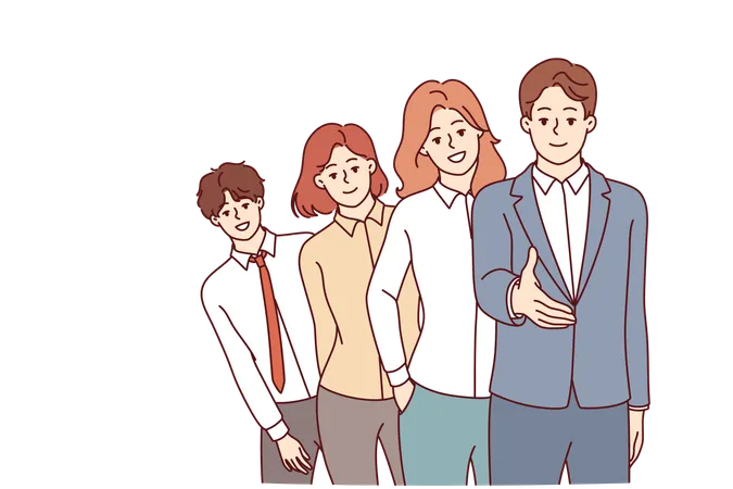 Business people prepare for handshake standing in line  Illustration