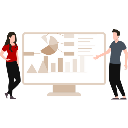 Business people presenting analysis report on monitor  Illustration