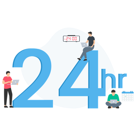 Business people providing 24 hour service  Illustration