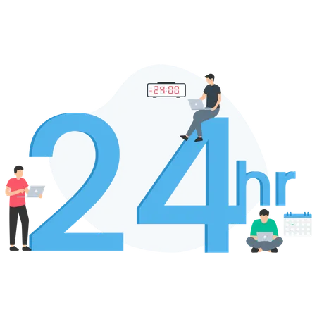 Business people providing 24 hour service  Illustration