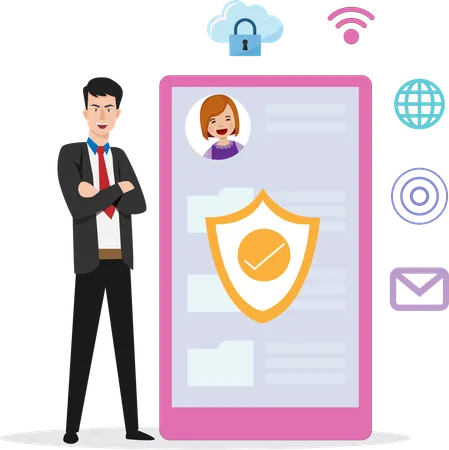 Business People Providing Cloud Storage Services For The Safety Of Customer Data Complete With Protection System Safe Isolated Flat Vector Illustration Illustration