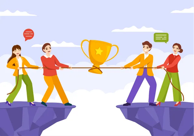 Business People Pulling Opposite Ends of Rope on Business Competition  Illustration