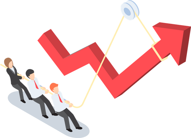 Business people pulling up arrow graph by using rope Illustration