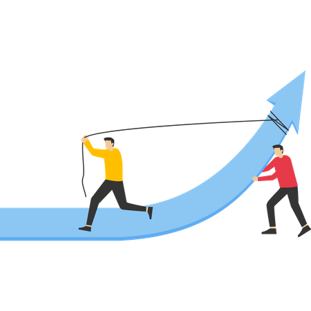 Business people push graph and up arrow  イラスト