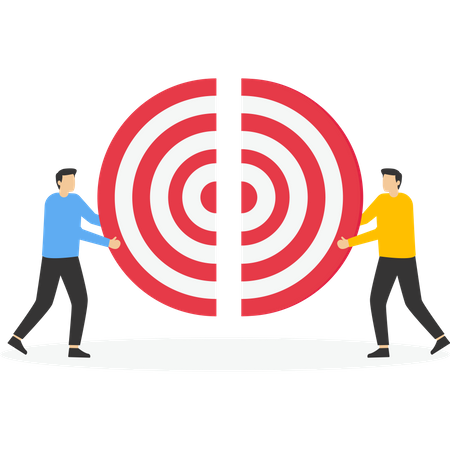 Business people push jigsaw target together  Illustration