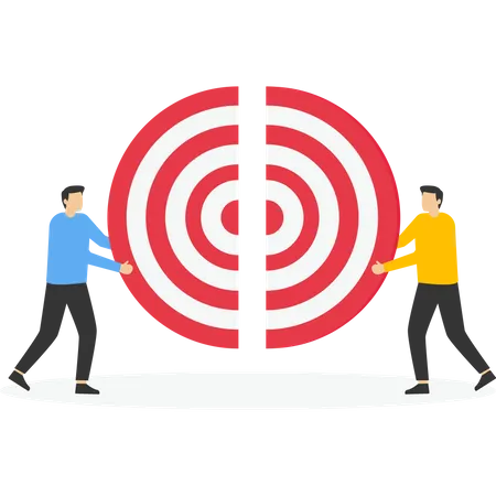 Business people push jigsaw target together  Illustration