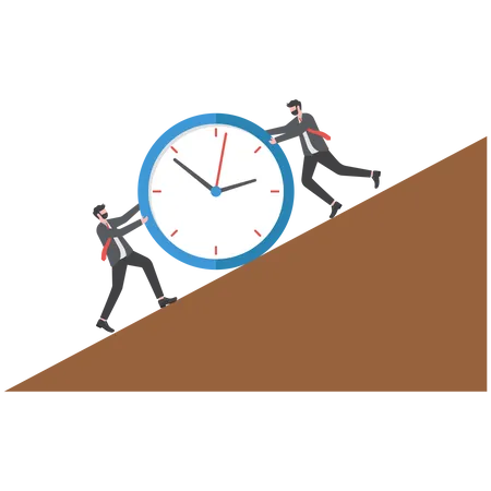 The Group Of Business People Pushing The Clock Up Working Together Concept Illustration