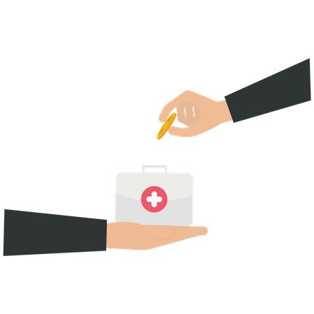 Business people putting US Dollar coin into Healthcare box  Illustration