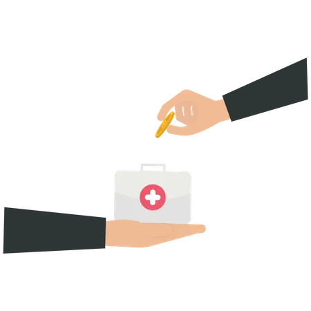 Business people putting US Dollar coin into Healthcare box  Illustration