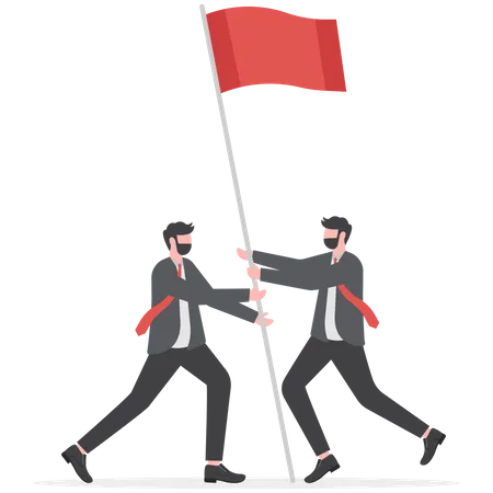 Business people raise a flag together  Illustration