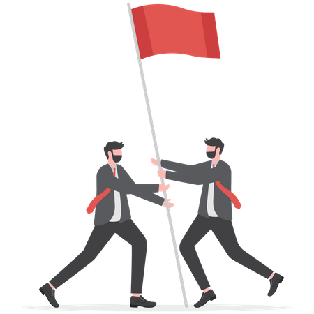 Business people raise a flag together  Illustration