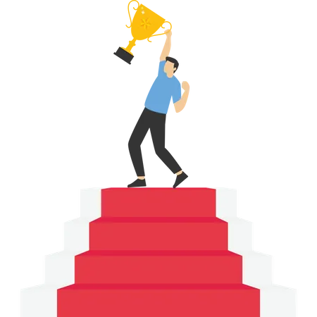 Business people raise a winning trophy  Illustration