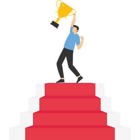 Business people raise a winning trophy  Illustration