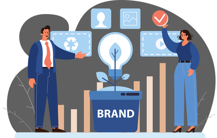 Business people raising business brand  Illustration