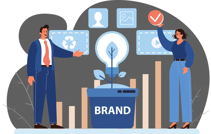 Business people raising business brand  Illustration