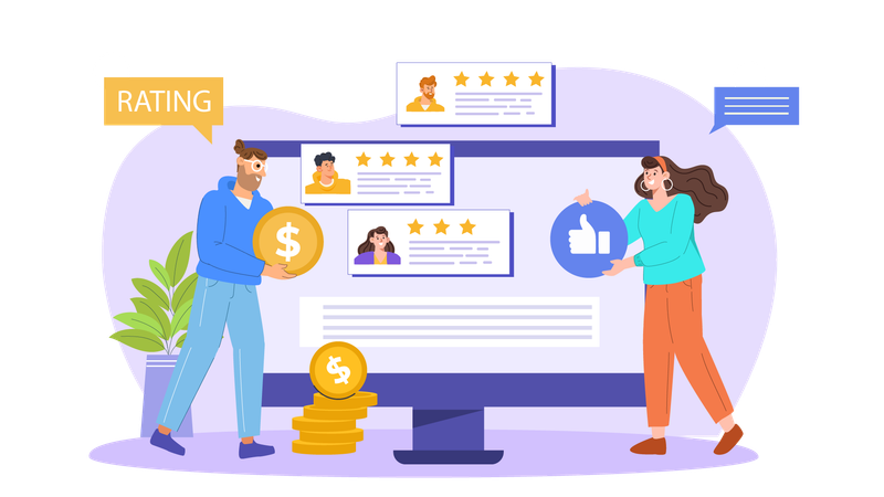 Business people reading customer review  Illustration