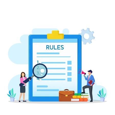 Business People Studying List Of Rules Reading Guidance Making Checklist Vector Illustration Illustration