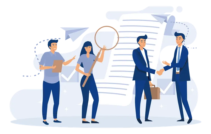 Business people reading legal document  Illustration