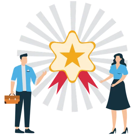 Business people receiving business badge  Illustration