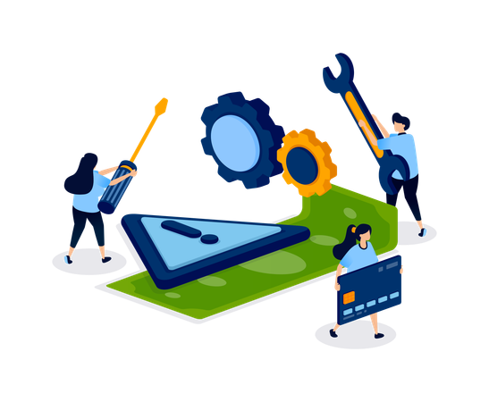 Business people repairing financial system  Illustration