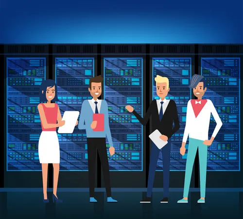 Business people research on data center  Illustration