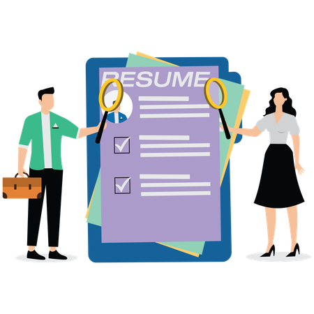 Business people review candidate resume  Illustration