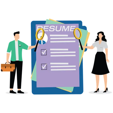 Business people review candidate resume  Illustration