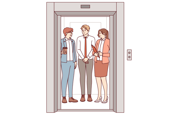 Business people ride in elevator together going up to another department of corporation  Illustration