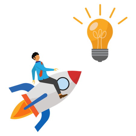 Business people ride rockets for ideas  Illustration