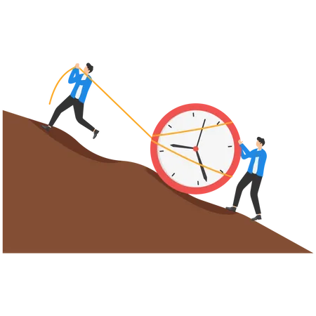 Business people riding clock up rising arrow  Illustration