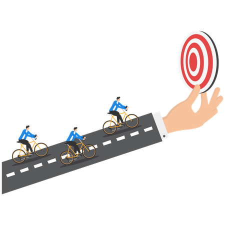 Business people riding cycle for achieving business goal  Illustration