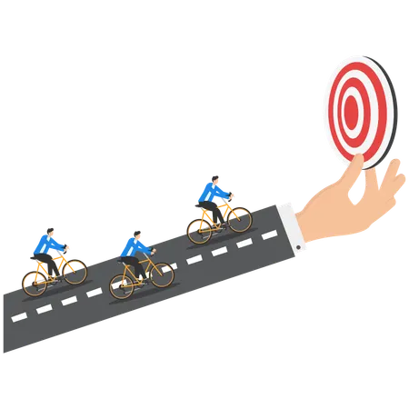 Business people riding cycle for achieving business goal  Illustration