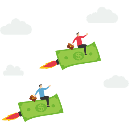 Business people riding flying money banknotes  Illustration