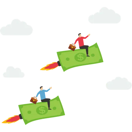 Business people riding flying money banknotes  Illustration