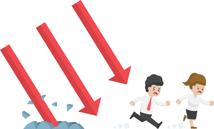 Business people Run Away From Falling Graph  Illustration