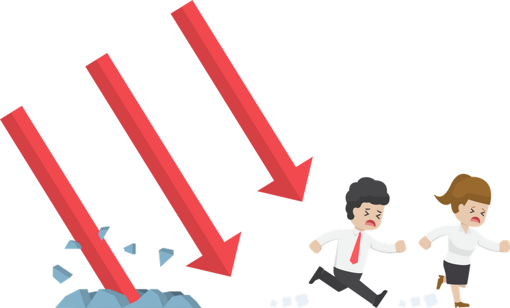 Business people Run Away From Falling Graph  Illustration