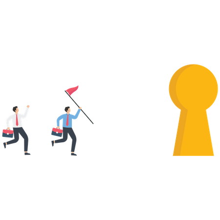 Business people run into the key door  Illustration