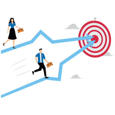 Business people run on arrow to target  Illustration