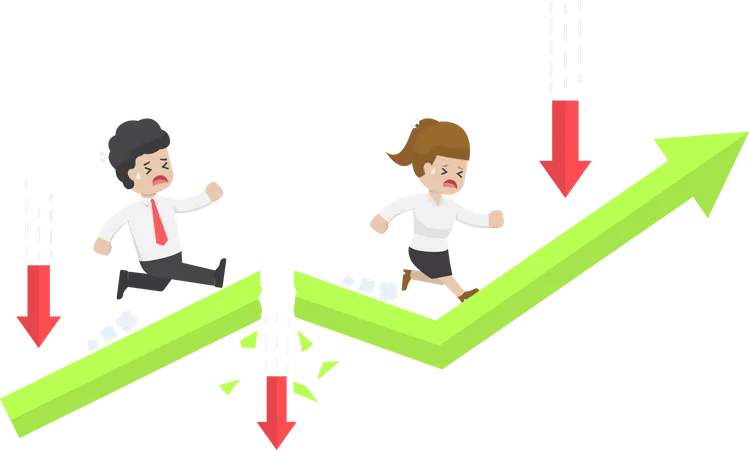 Business People Run To Top Of The Graph Through Risky Obstacle Investment Risk And Business Obstacle Concept Illustration