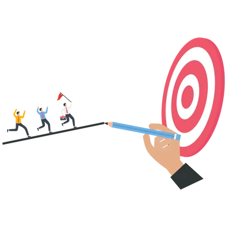 Business people run to the target by a helping hand  Illustration