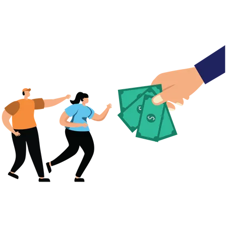 Business people run with bonus pay  Illustration