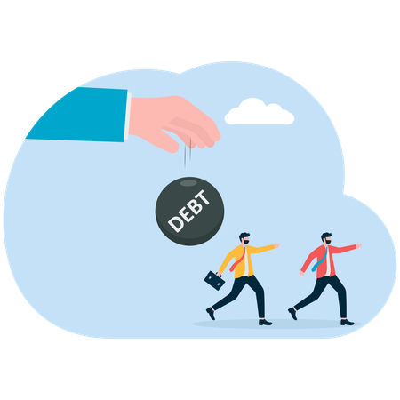 Business people running against debt issues  Illustration