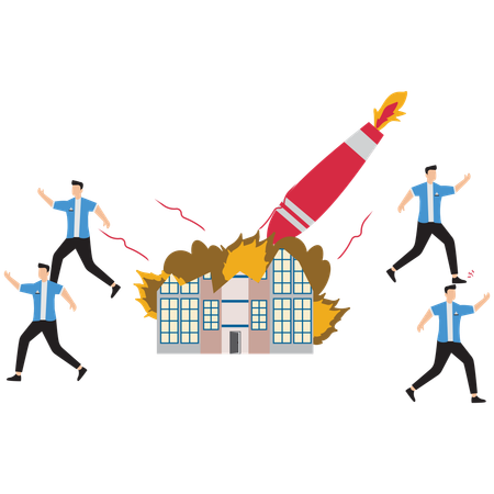 Business people running away from business attack  Illustration