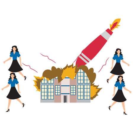 Business people running away from business attack  Illustration