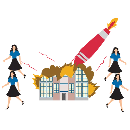 Business people running away from business attack  Illustration