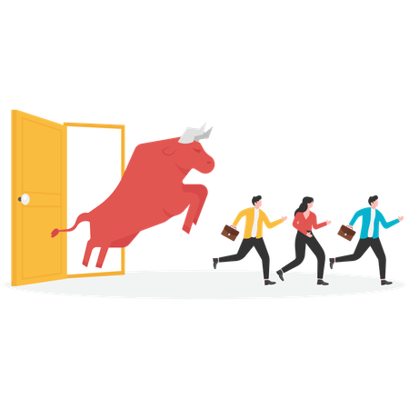 Business people running away from bull  Illustration