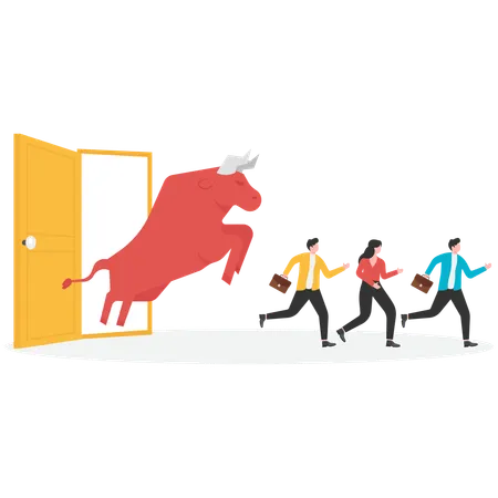 Business people running away from bull  Illustration