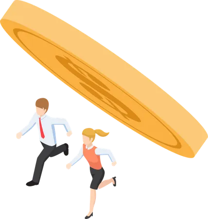 Business people running away from debt Illustration