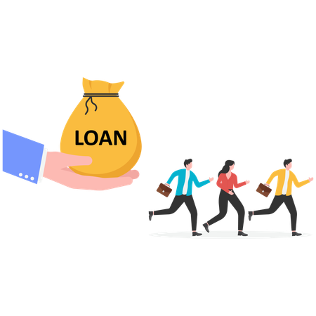 Business people running away from loan  Illustration